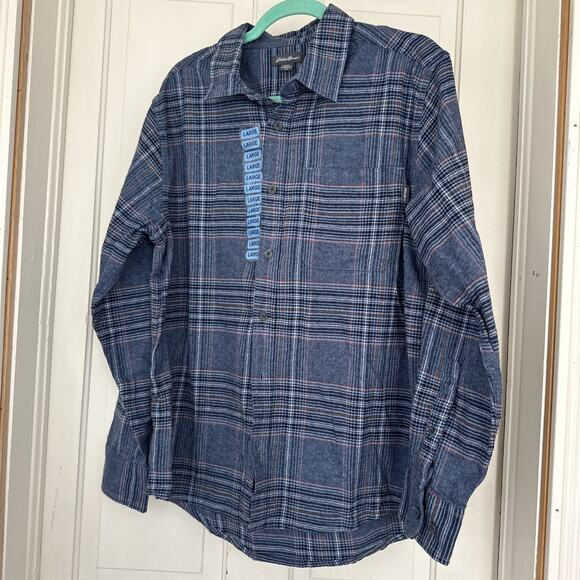 Men's Eddie Bauer Flannel Button-Down Shirt Blue Plaid Size Large New - Picture 1 of 6